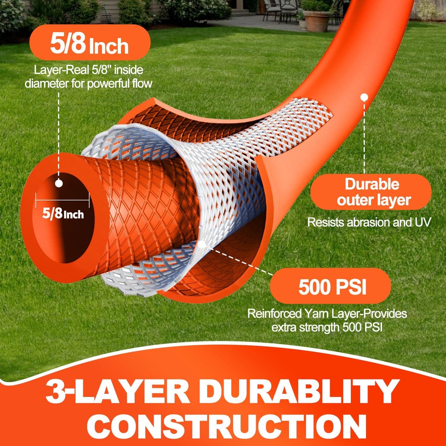 Manguera agua híbrida 5/8pulg 6ft 150PSI flexible