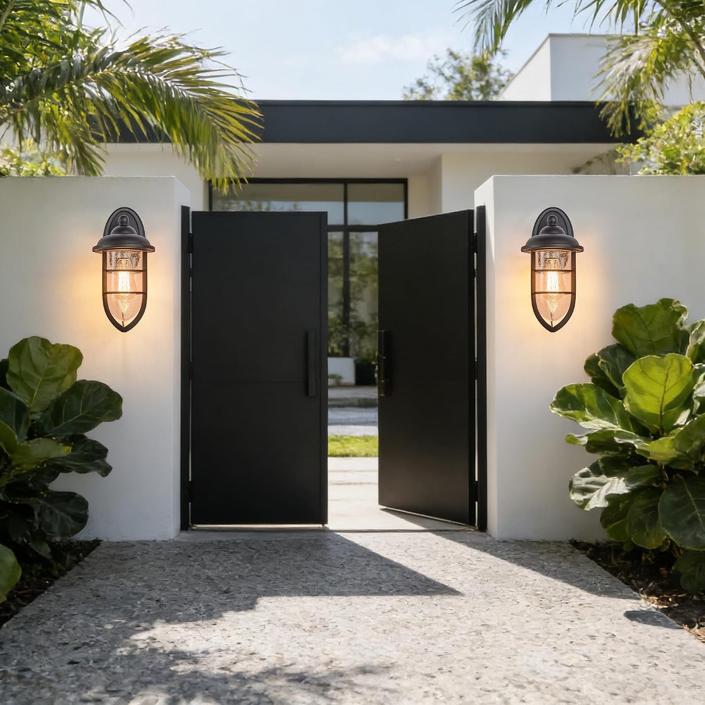Aplique pared exterior negro texturizado vidrio IP65