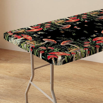 Mantel rectangular ajustable 72 x 30 pulgadas diseño hongos rojos hierba silvestre lavable