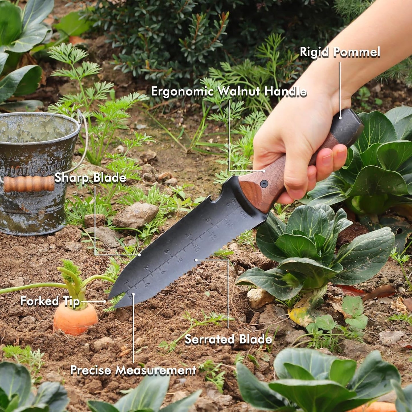 Cuchillo jardín Hori Hori acero inox doble punta