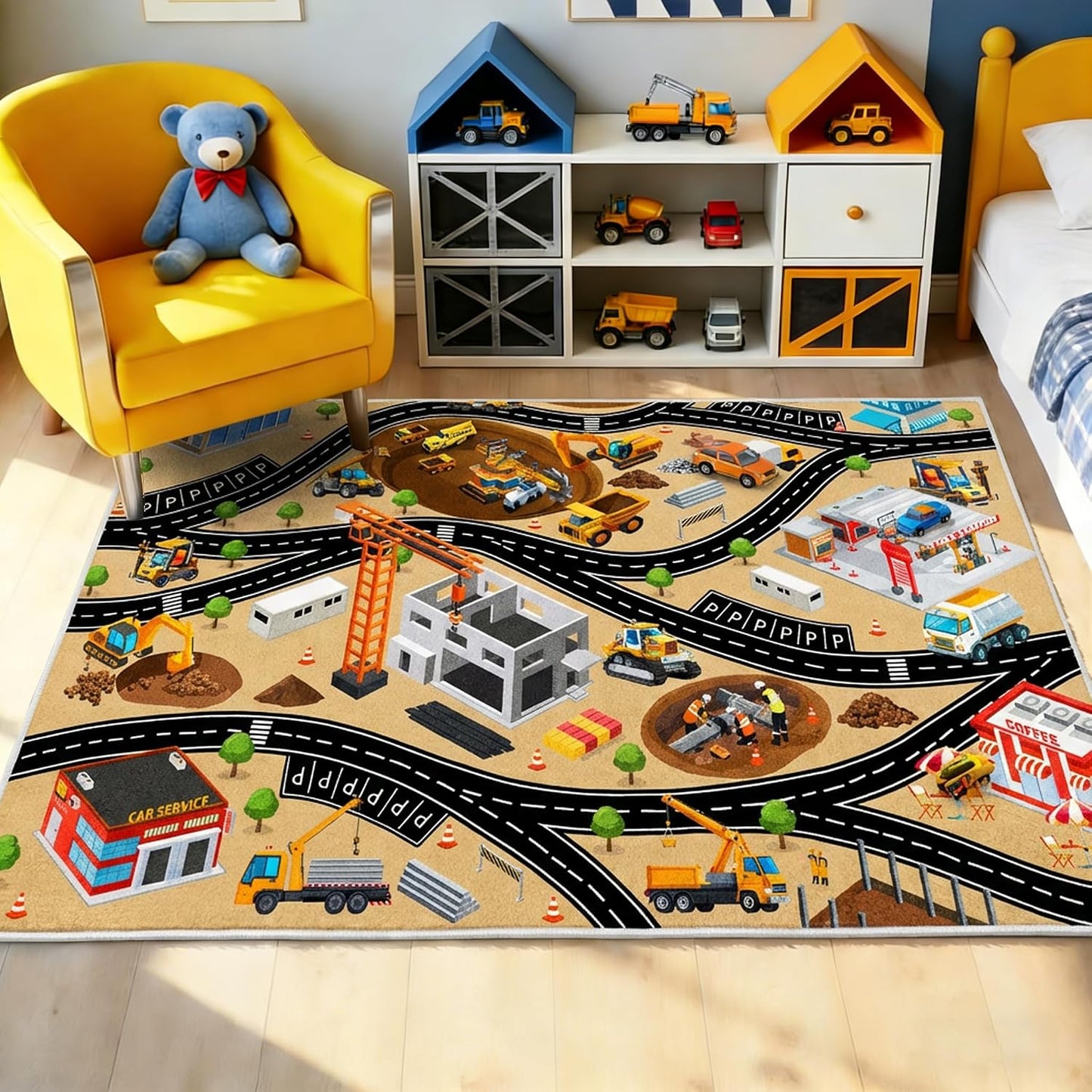 Alfombra antideslizante para niños 5x7ft lana sintética