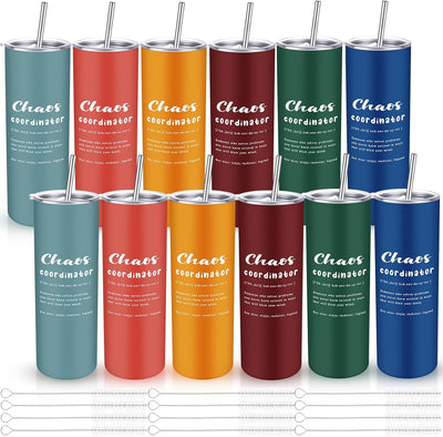 Set 12 Vasos Coordinador del Caos con Tapa Metal Pajita 20oz