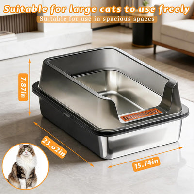 Caja arena acero inox para gatos XL 23.6x15.7pulg resistente olor