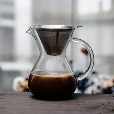 Cafetera vertida 2 tazas 16oz vidrio borosilicato filtro acero inox