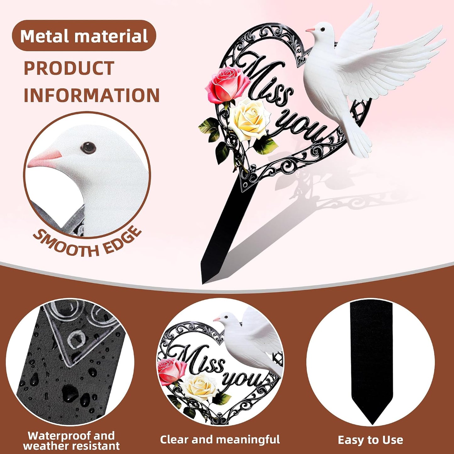 Placa corazón conmemorativa para cementerio 15pulg