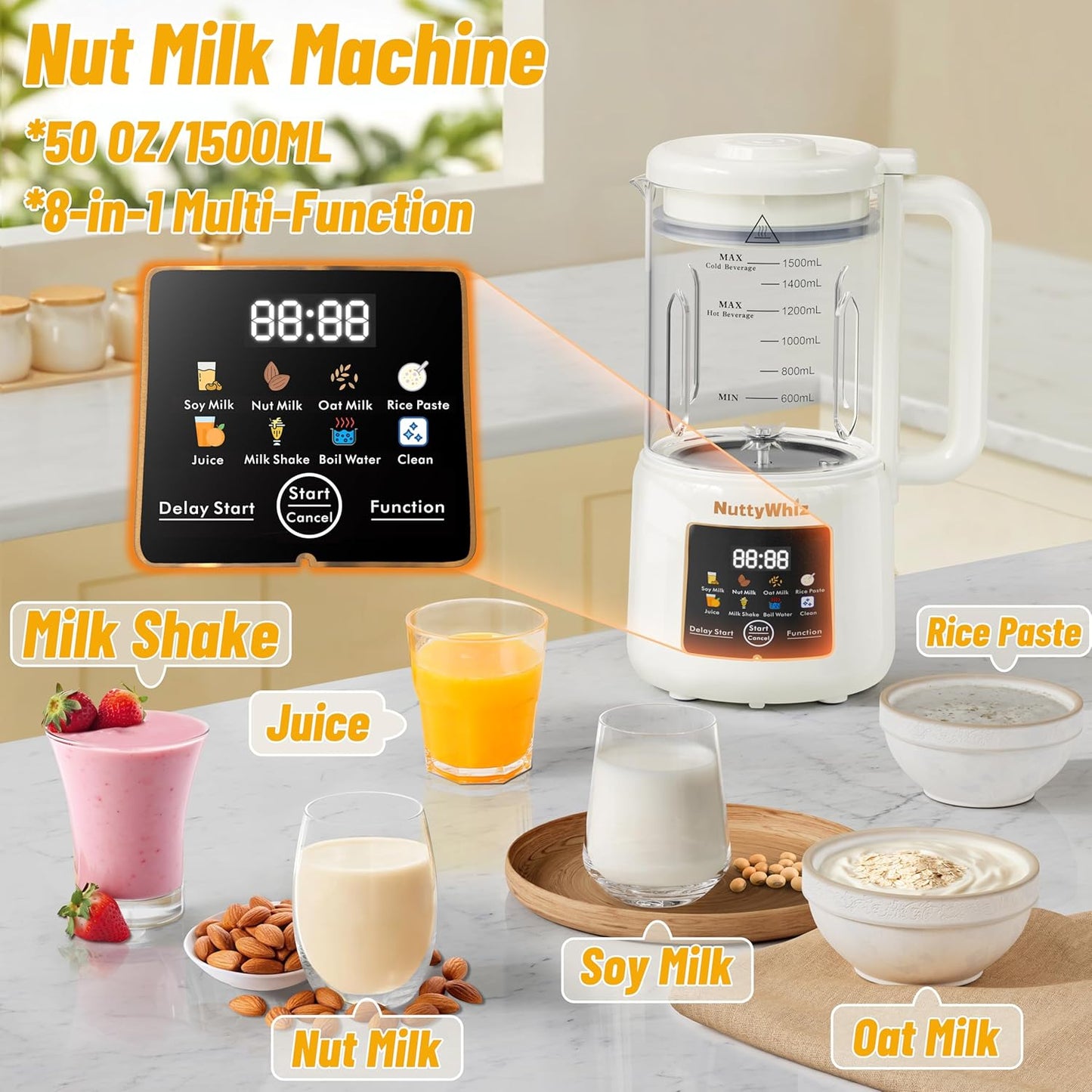 Máquina 8en1 para leche de nuez 50oz acero inox auto y hogar