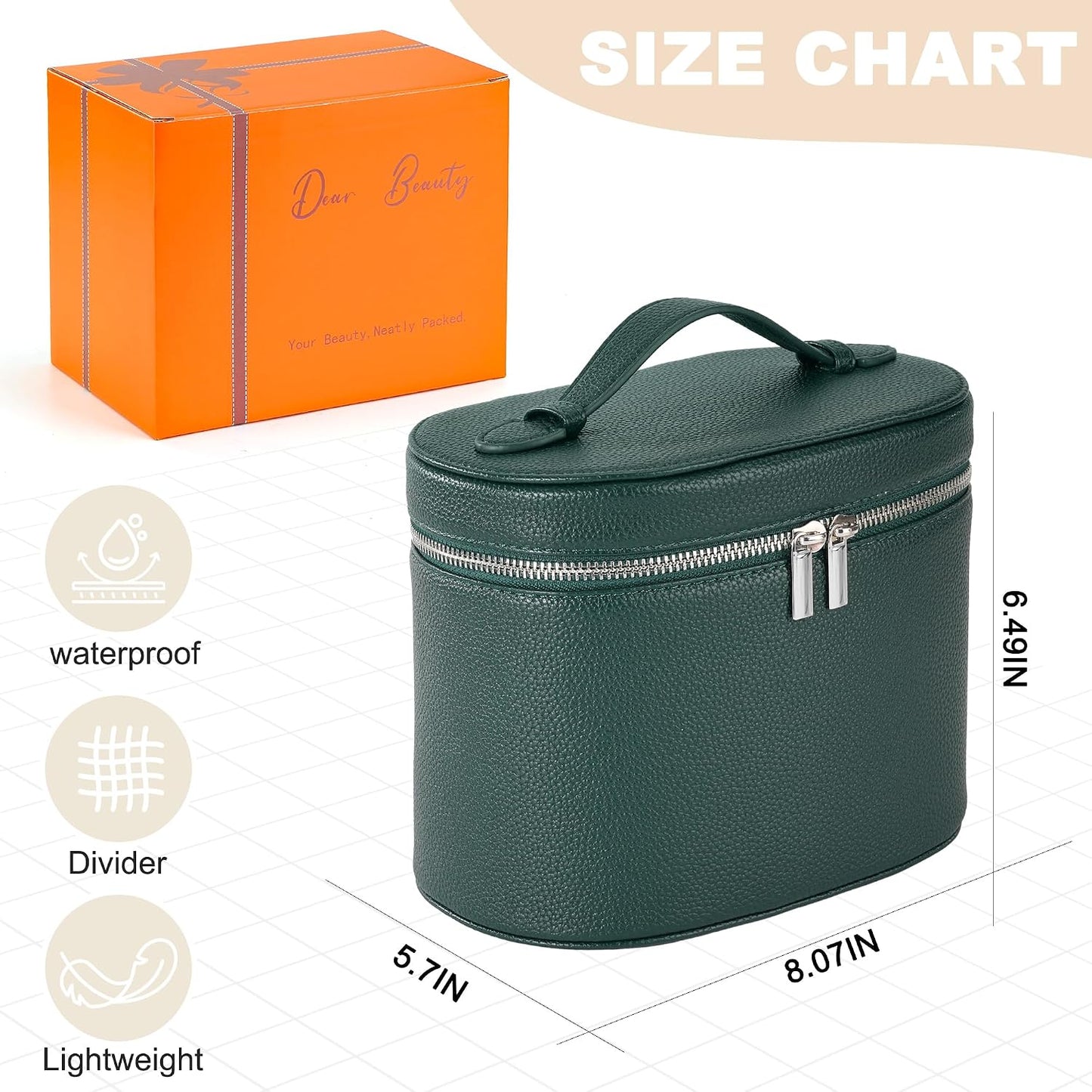 Bolsa maquillaje viaje con divisor color verde