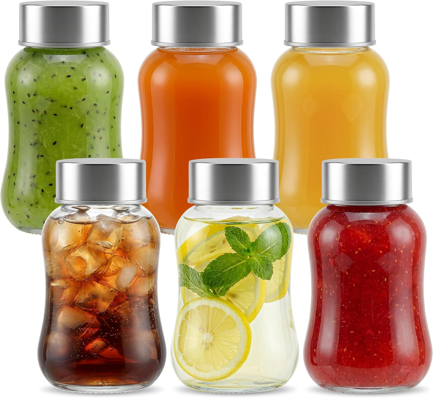 Botellas de vidrio Danmu con tapas de acero inoxidable, 5 fl.oz, paquete de 6