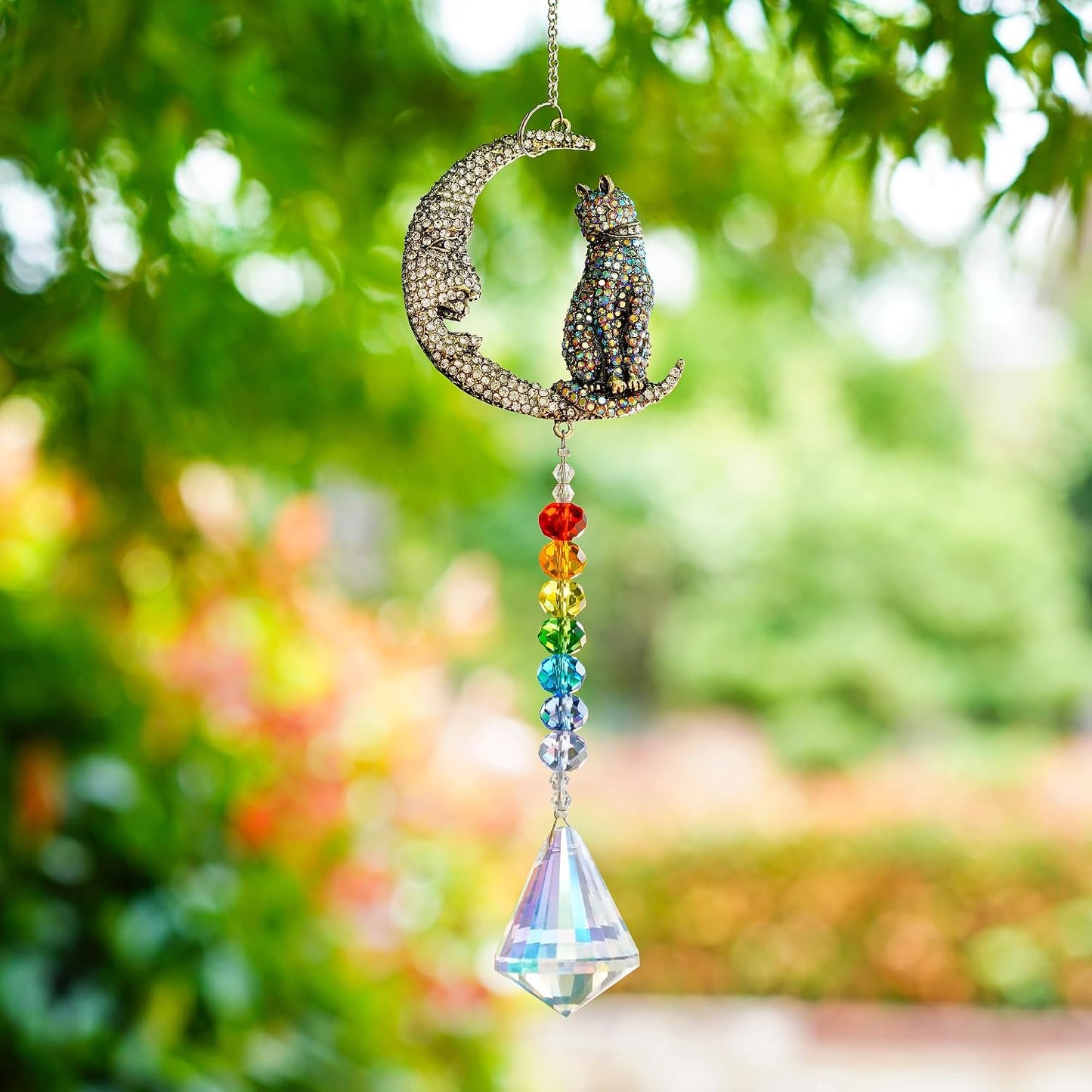 Atrapasoles colgante cristal luna gato chakras decoración