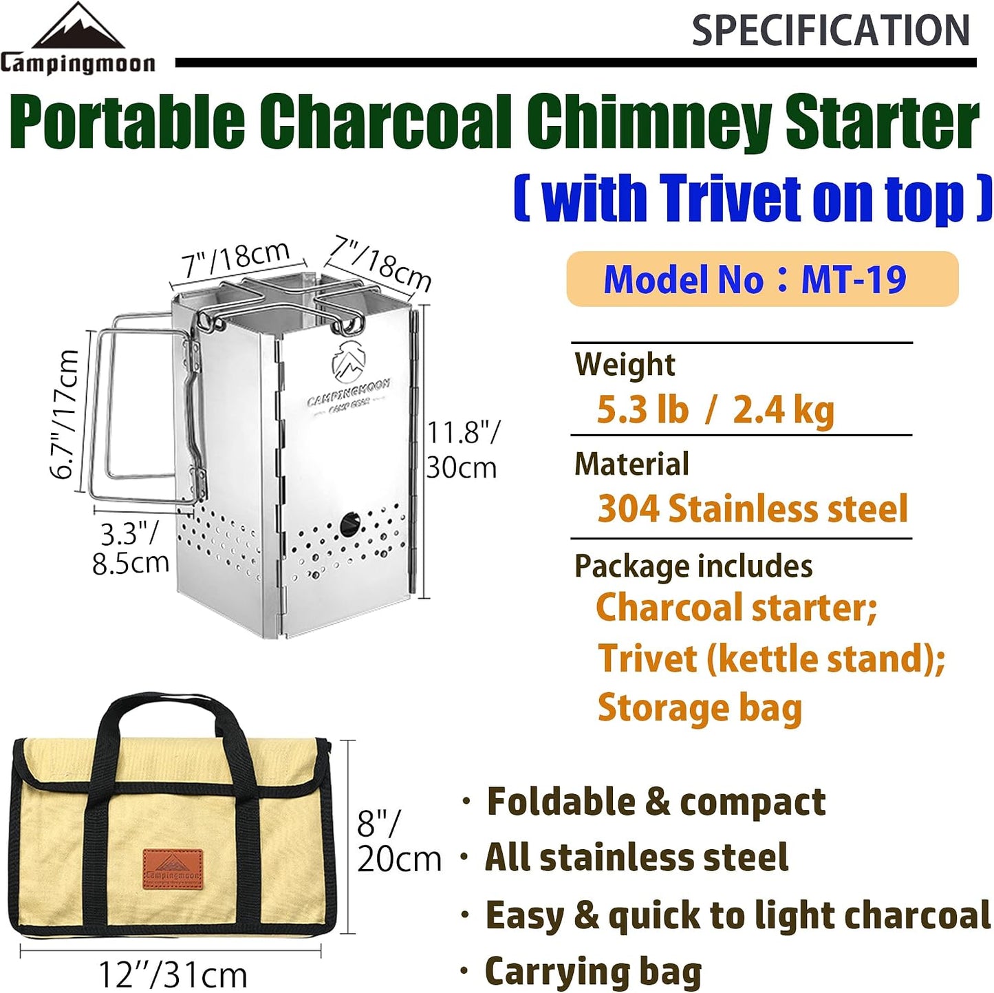 Chimenea plegable carbón acero inox MT-19