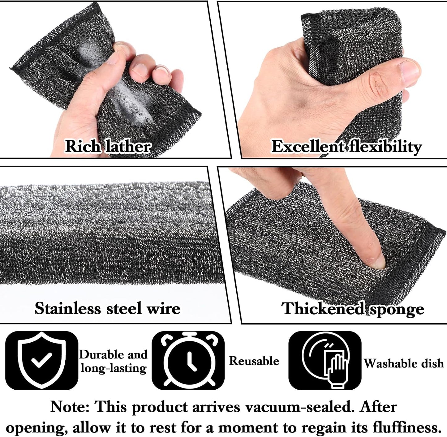 6 Esponjas Lana Acero Multiusos Reutilizables para Cocina