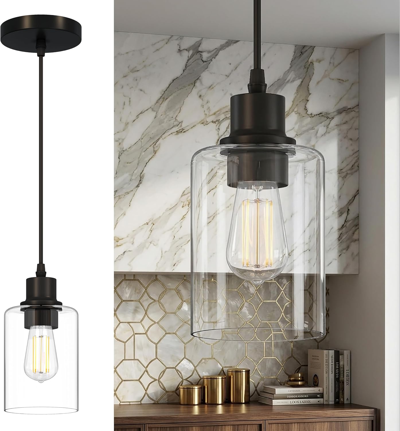 Lámpara colgante isla cocina moderna pantalla cristal