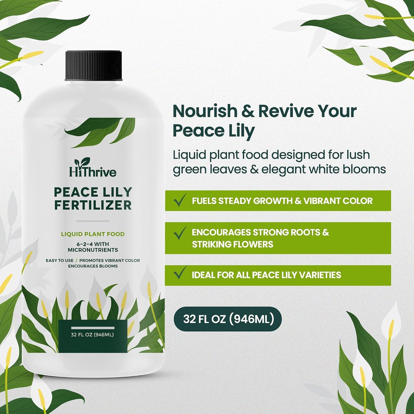 Fertilizante líquido lirio de la paz 32oz 192gal nutrientes