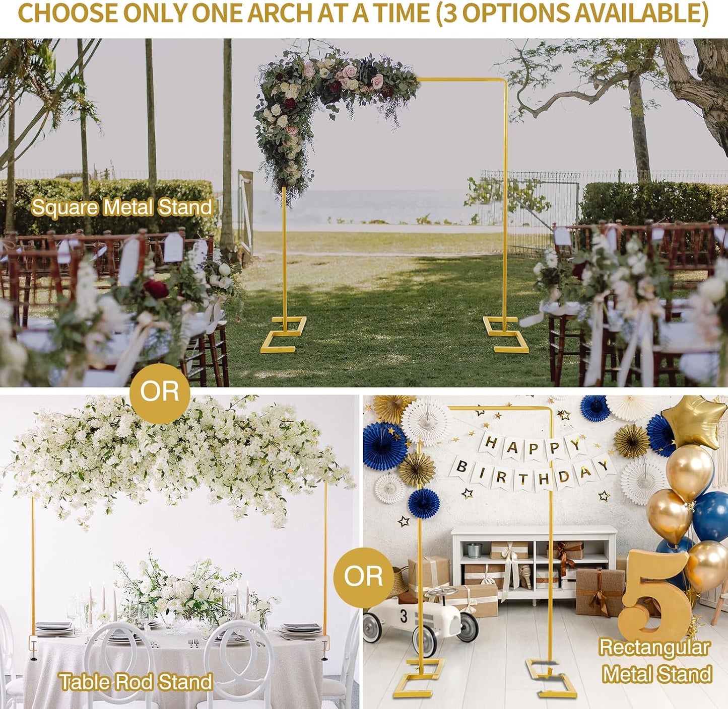 Arco Boda 8.2ft Soporte Rectangular con Abrazaderas