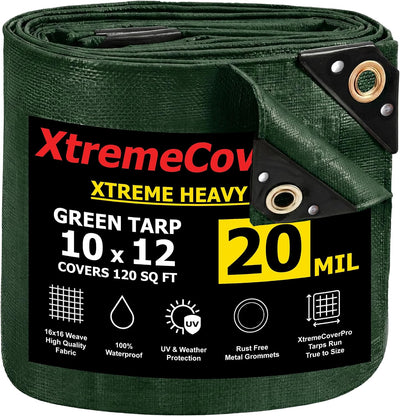 Lona verde 10x12ft 20mil impermeable UV ojales latón reforzado