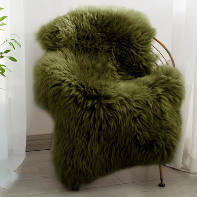 Alfombra piel oveja dormitorio suave 2x3ft verde oscuro