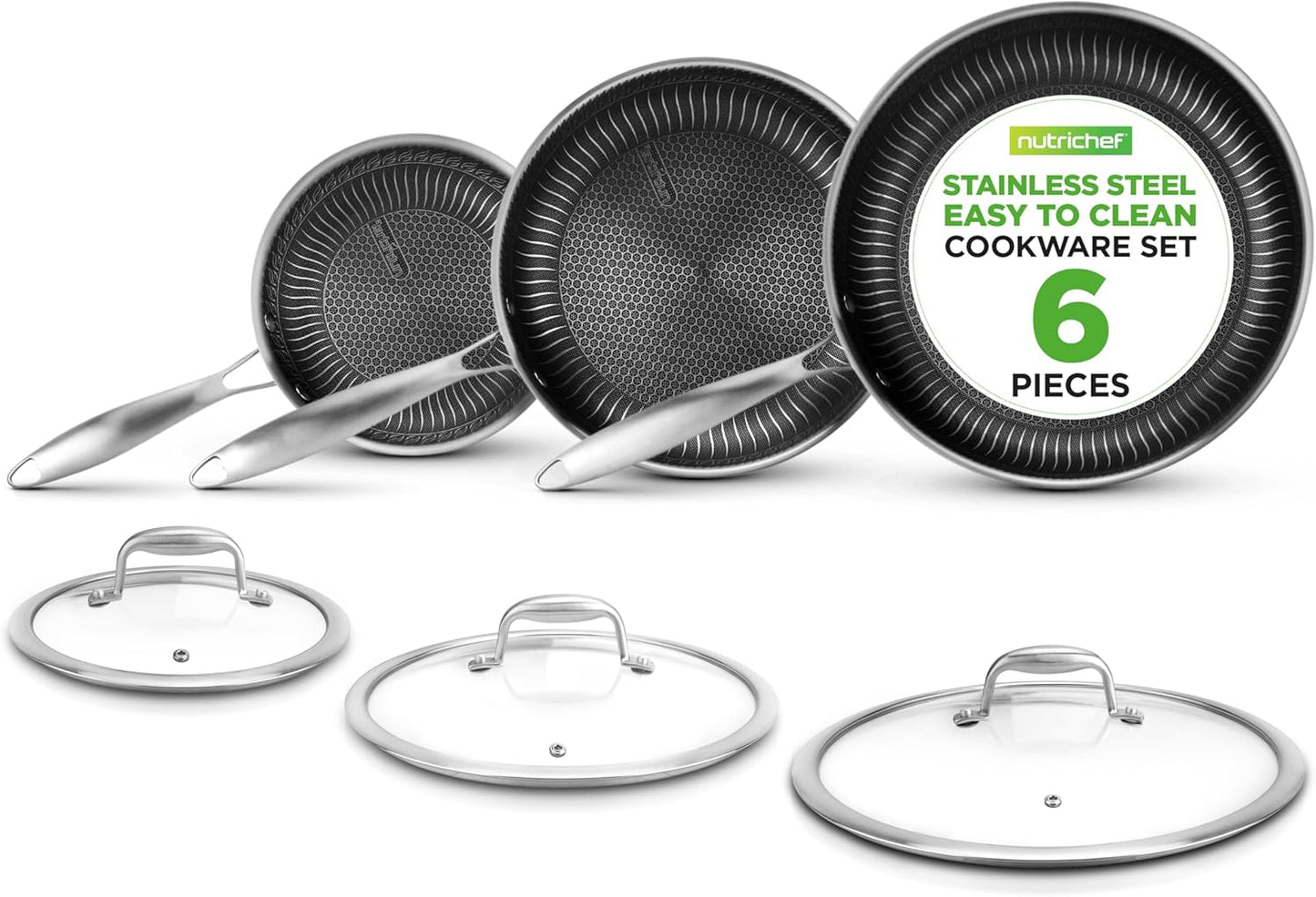 Set 6 Sartenes Acero Inox Con Tapas Antiadherente DAKIN