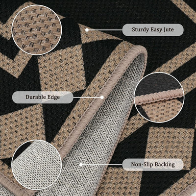 Alfombra yute 2x6ft negra antideslizante interiores exteriores