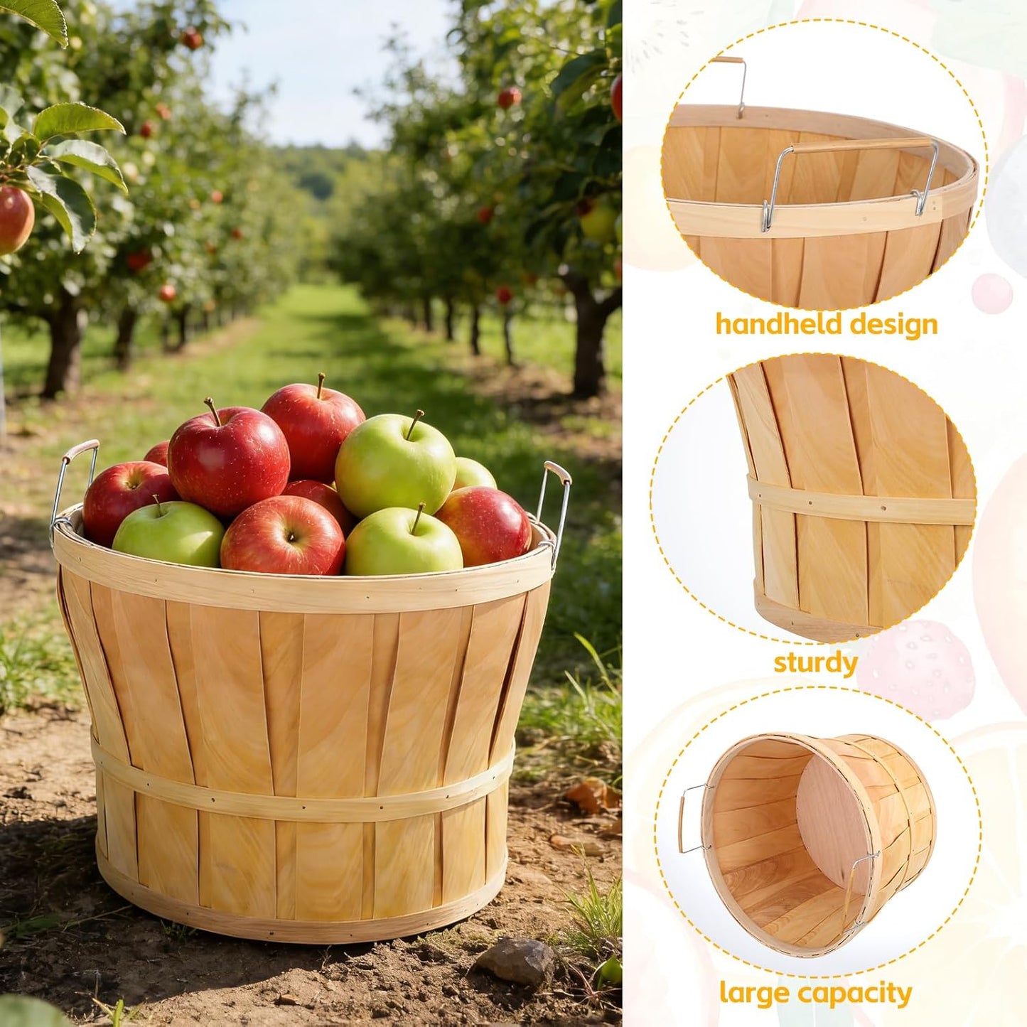 5 Cestas Jumbo Madera Natural 14x9.5pulg para Cosecha