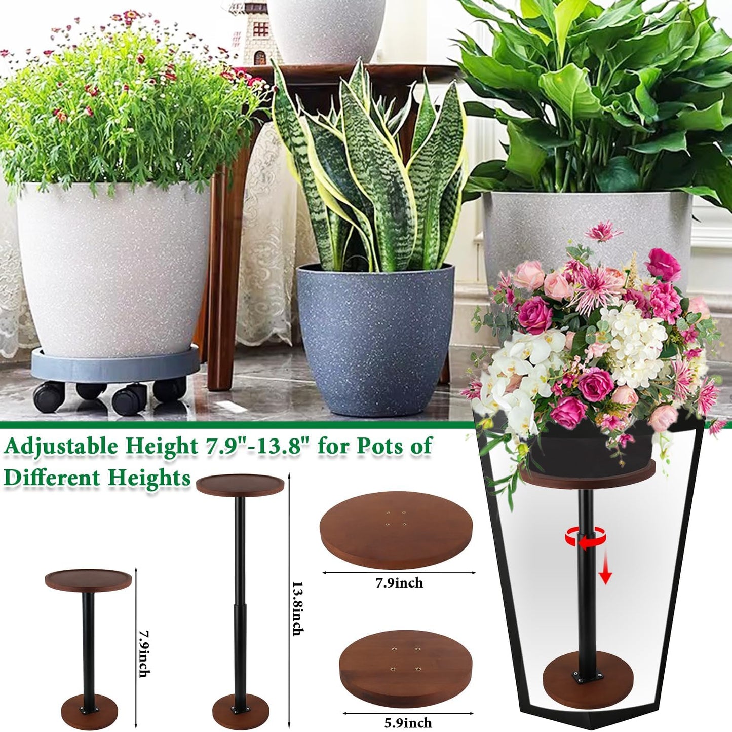 Elevadores madera ajustables para macetas altas 7.9-13.8pulg