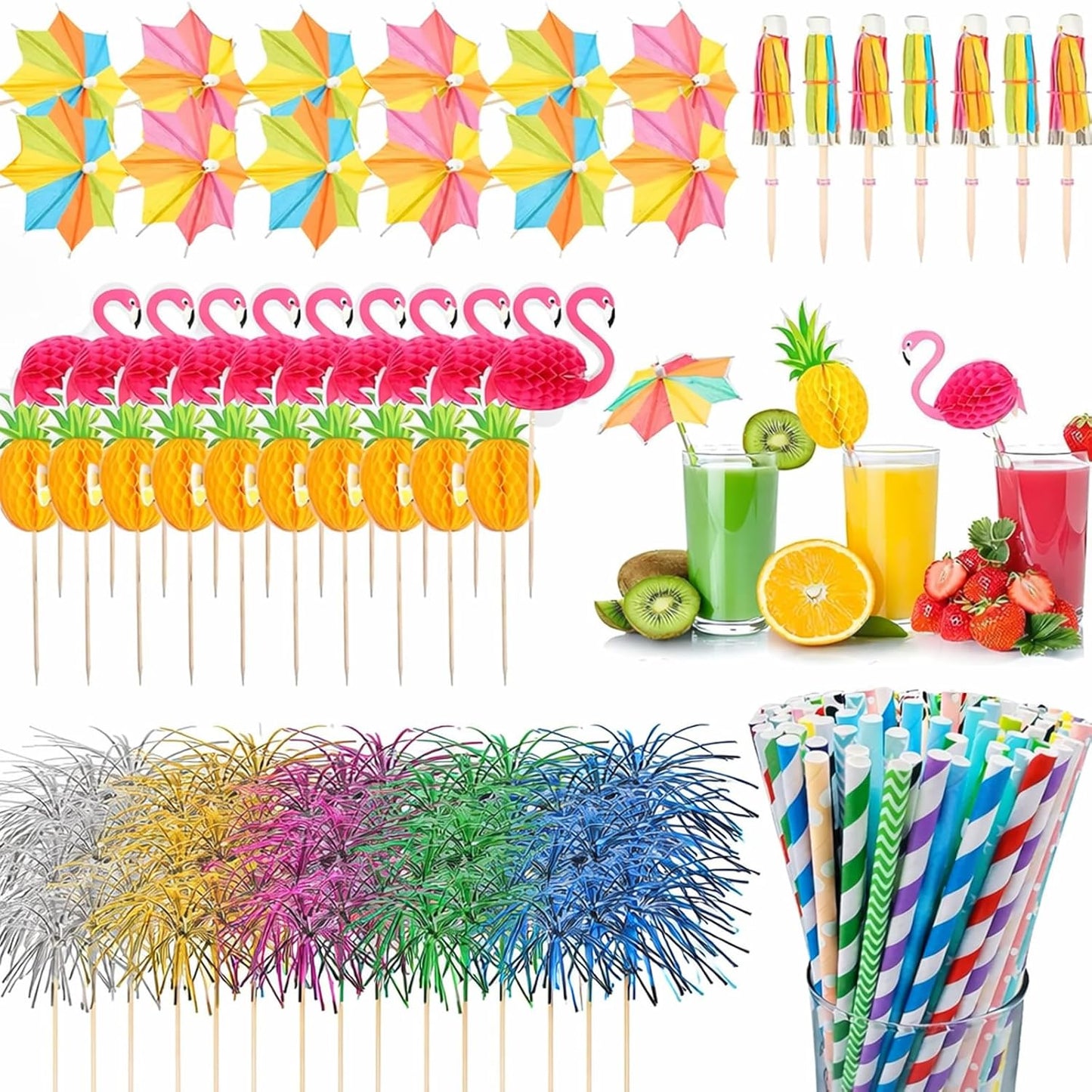 100 Paraguas Cóctel 5 Diseños Tropicales Decoración Fiesta