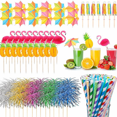 100 Paraguas Cóctel 5 Diseños Tropicales Decoración Fiesta