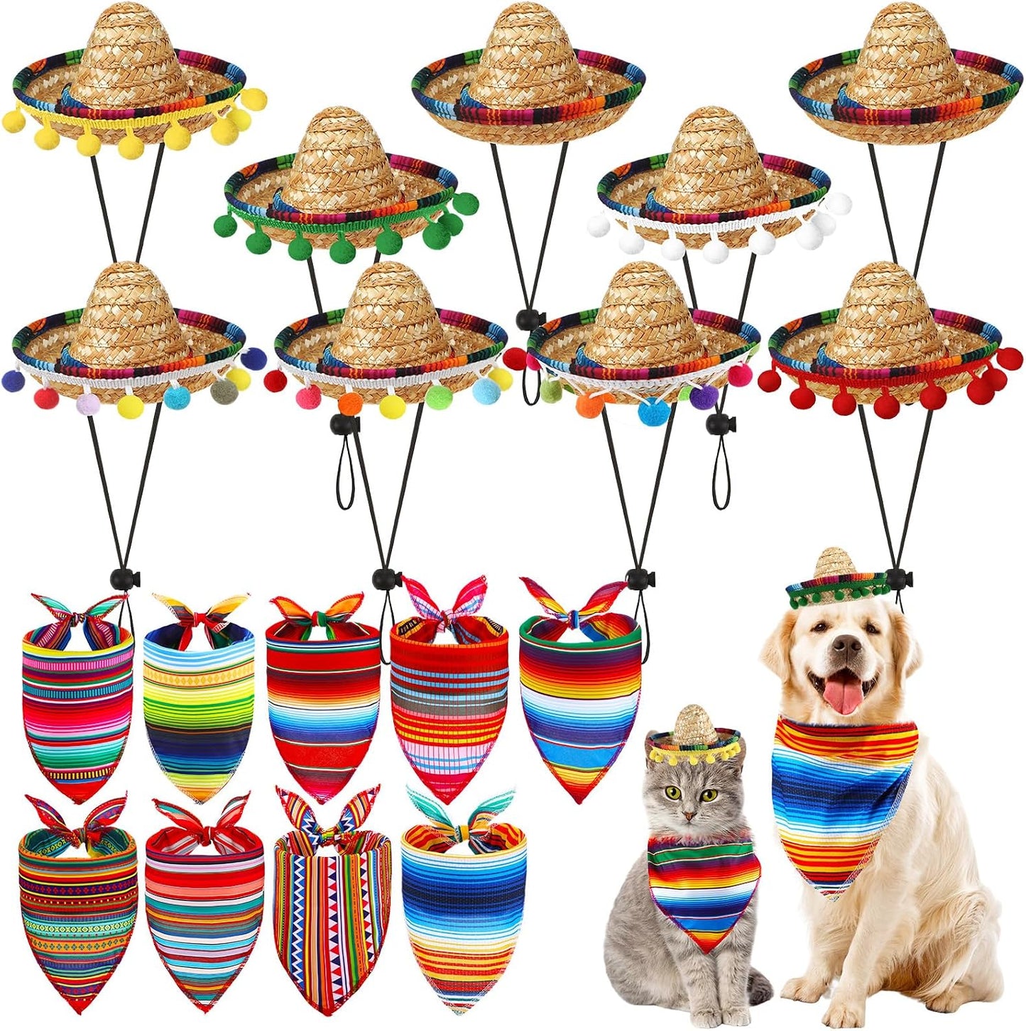 18 Pzas Disfraz Perro Cinco de Mayo Sombrero Bola Pom