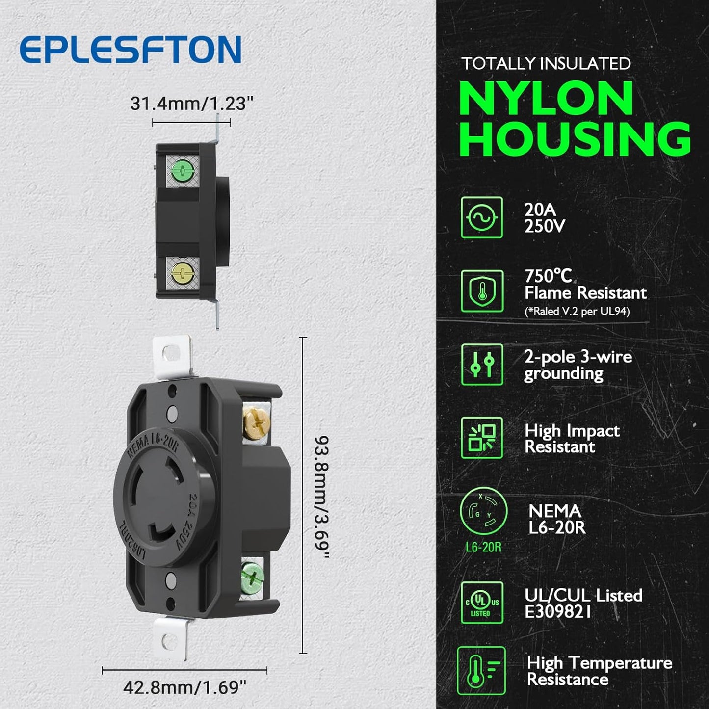 Receptáculo L6-20R 20A 250V con Tierra Grado Industrial