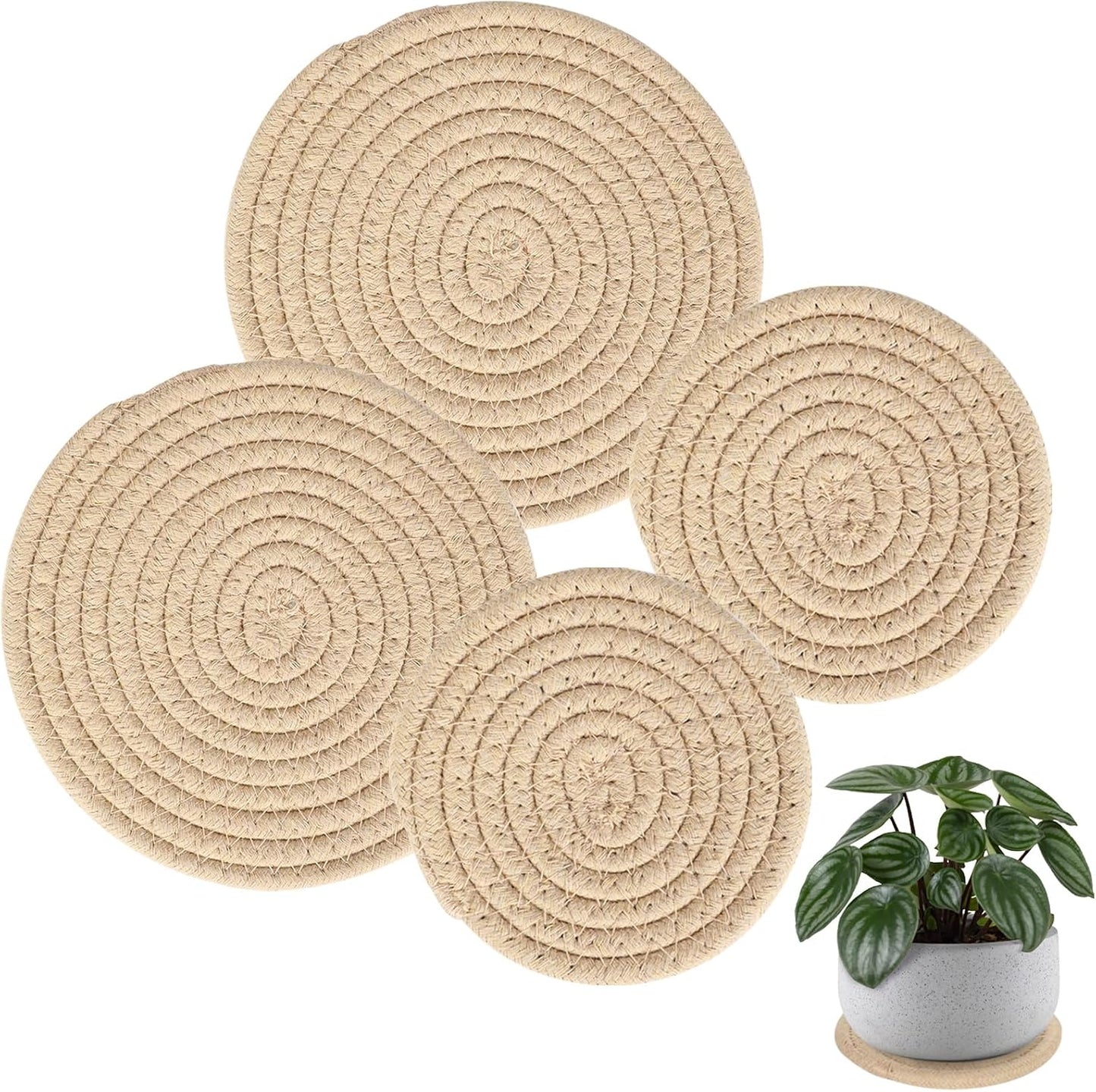 4 Posavasos Tejidos para Plantas 4-7pulg
