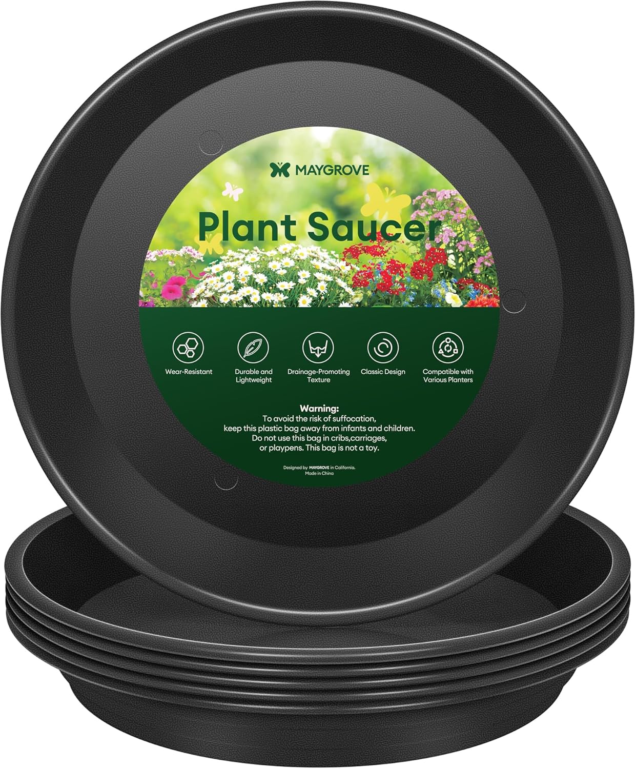 6 Pzas Bandejas Plástico 8-12pulg para Plantas Negro