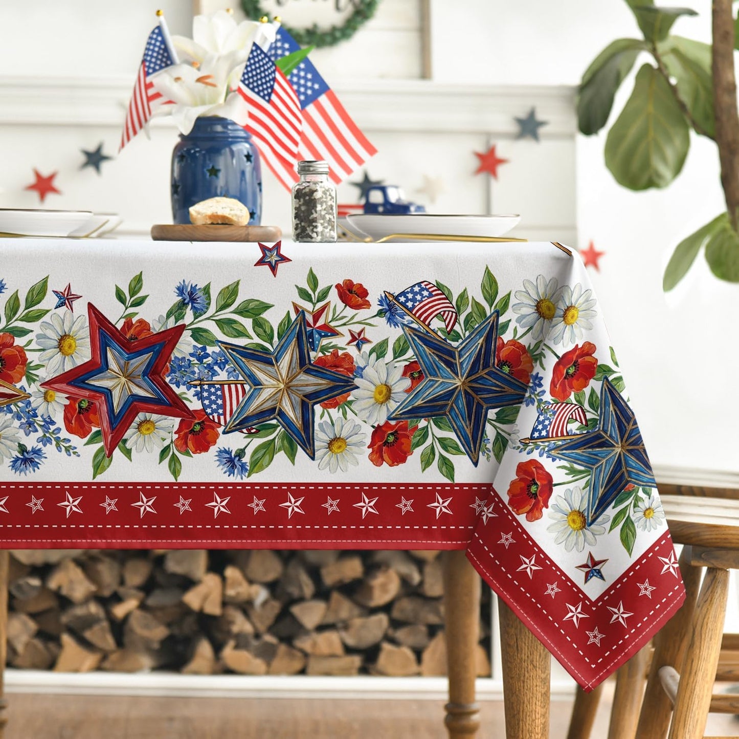Mantel cuadrado 60x60 pulg diseño bandera estadounidense vintage
