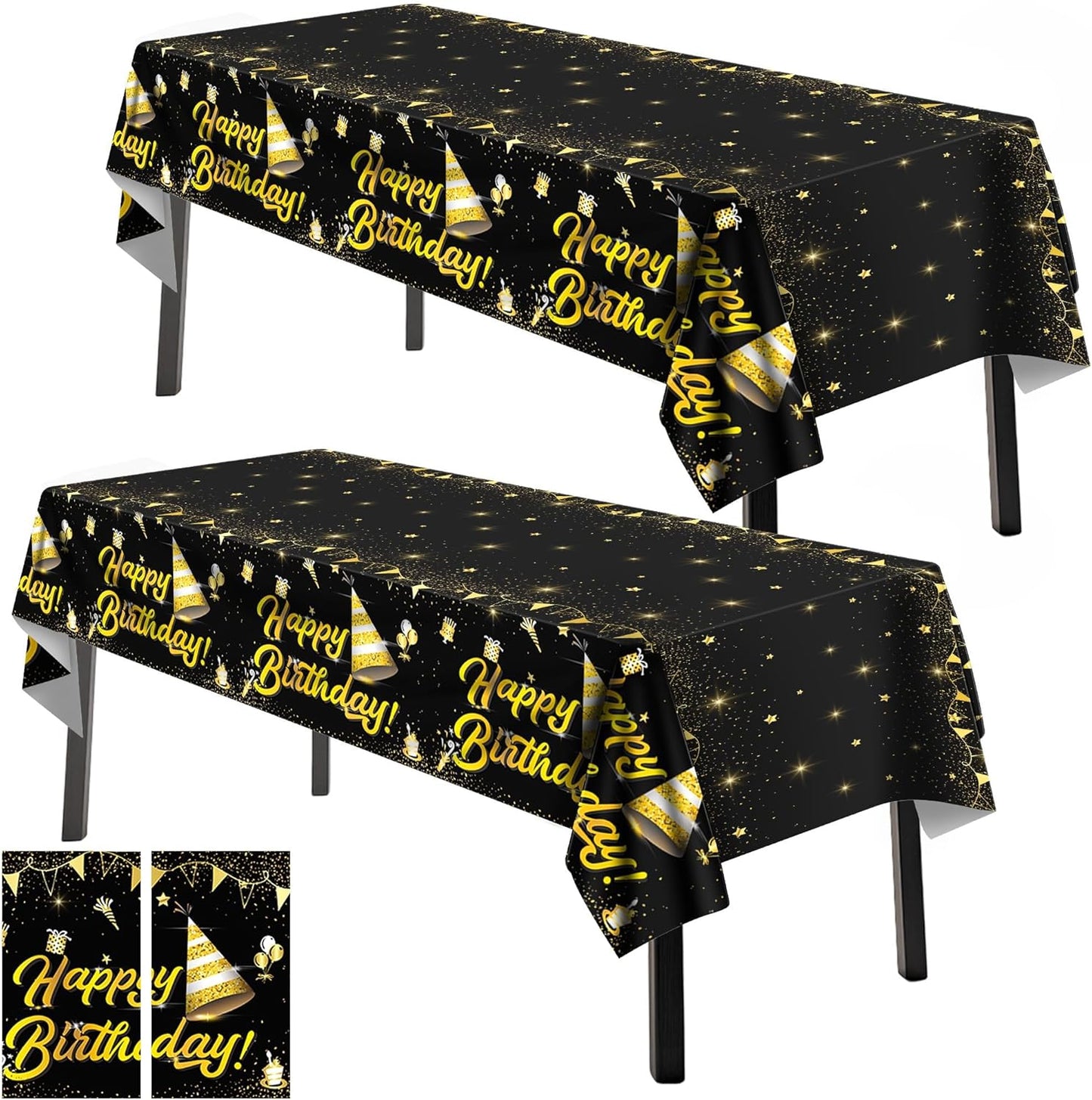 2 Manteles Plástico Rectangulares Impermeables 108x54pulg Negro Dorado