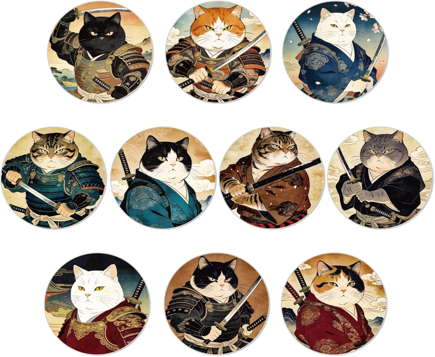 Set 10 posavasos corcho anime gato para bebidas