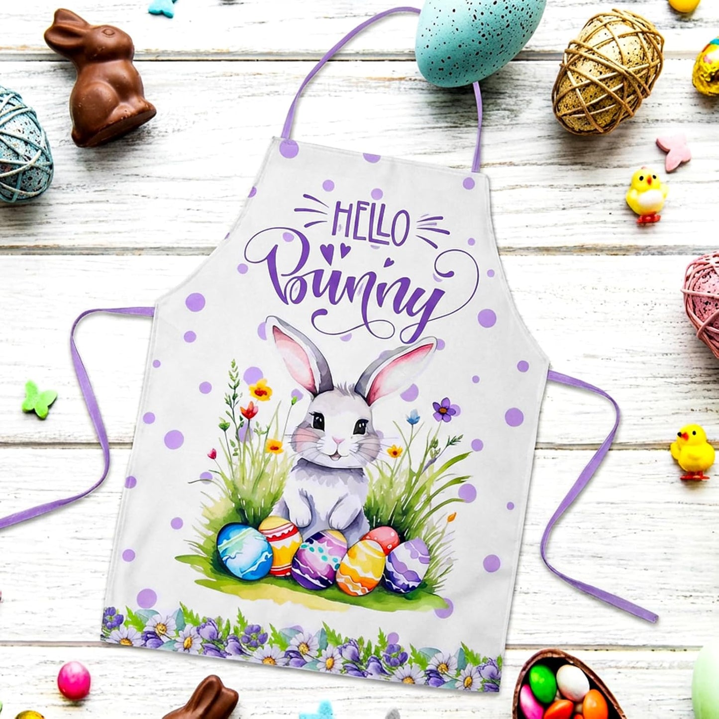 Delantal de Pascua para mujer 23 x 30 pulgadas diseño conejo y huevos de búfalo ajustable