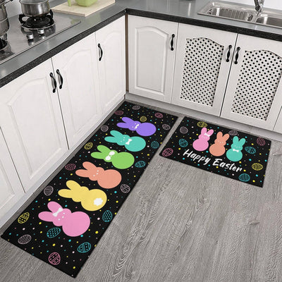 Juego de 2 alfombras de cocina con diseño de conejo de Pascua negro lavables antifatiga
