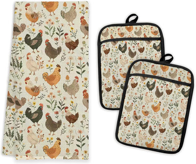 Set 2 Pzas Toalla cocina y guantes horno estilo rústico