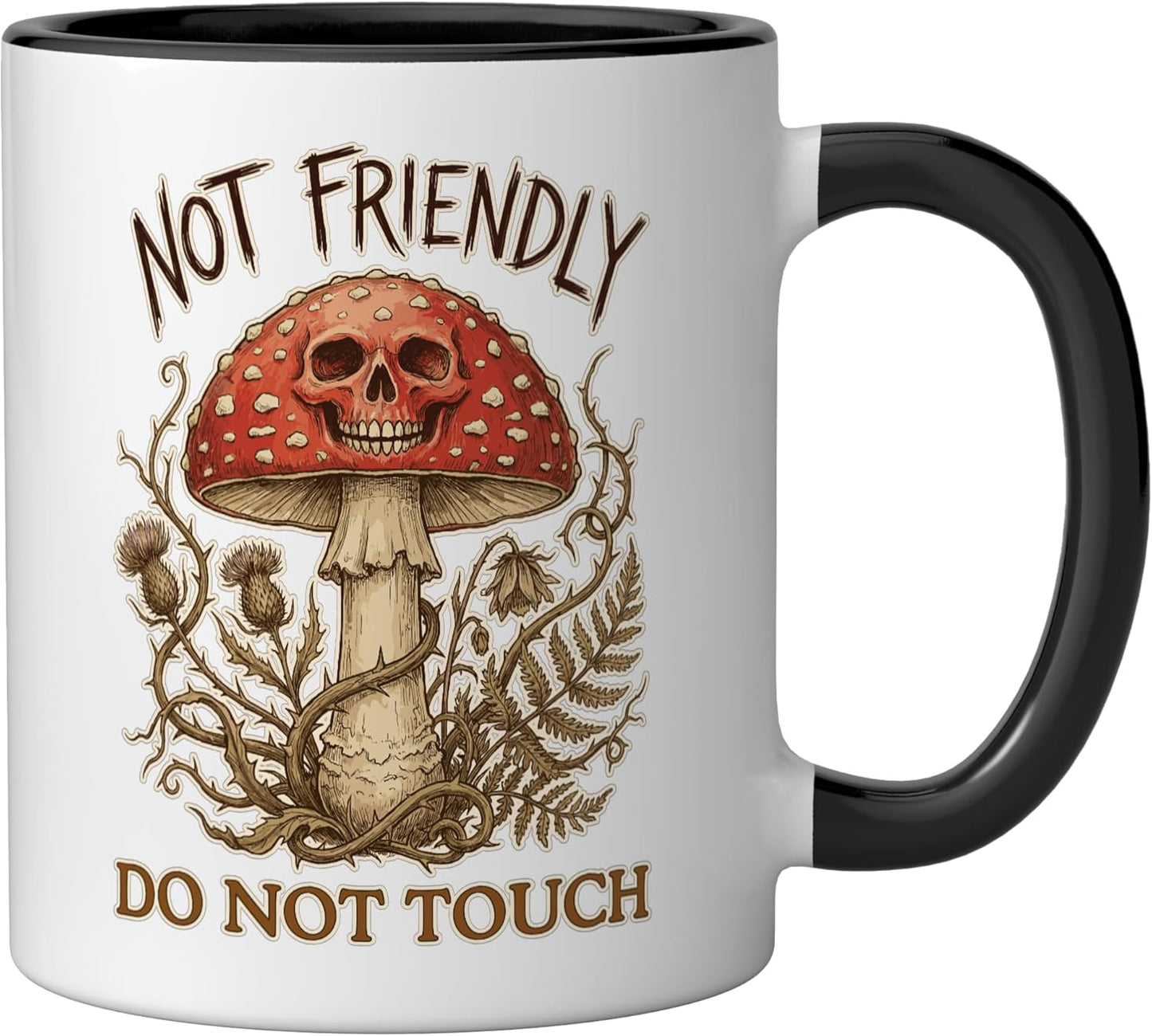 Taza Cerámica Amanita Muscaria No Tocar Negro/Blanco