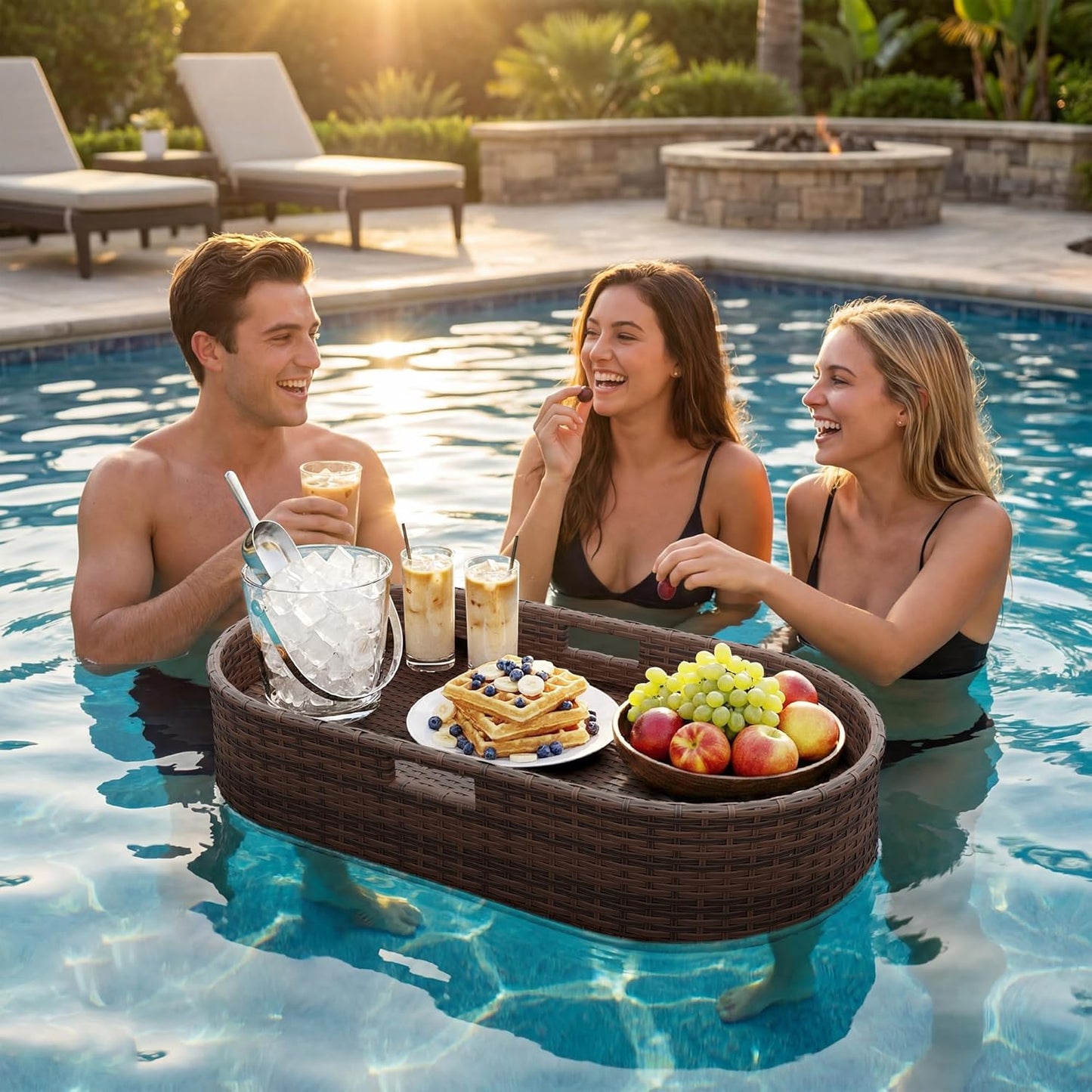 Bandeja flotante mimbre ovalada 38x20pulg para piscina