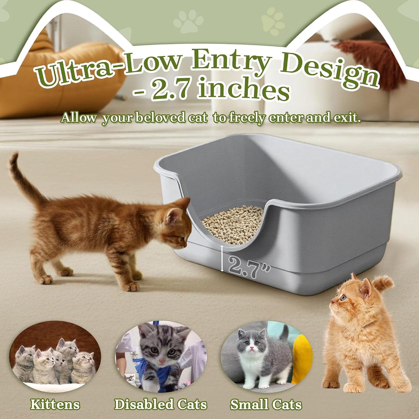 Caja arena gatitos plástico abierta 15.7x11.8pulg
