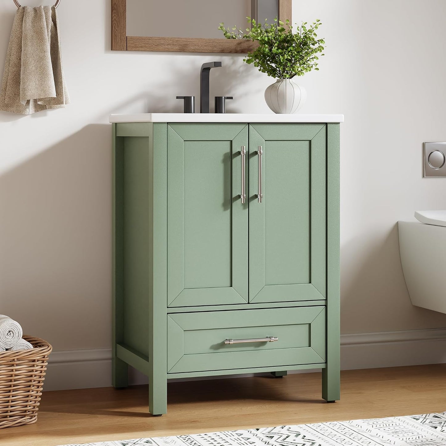Mueble baño 24pulg fregadero madera puerta suave color verde