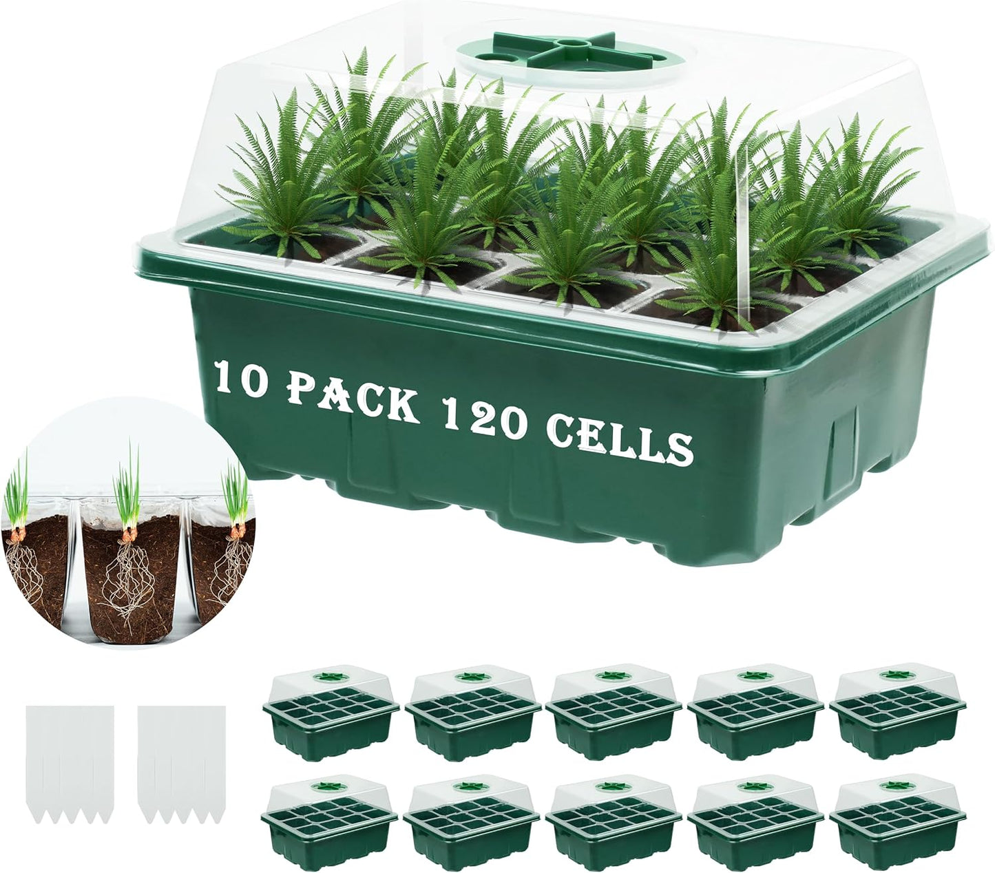 10 Pzas Bandejas 120 Celdas Ventilación Kit Plántulas Reutilizables