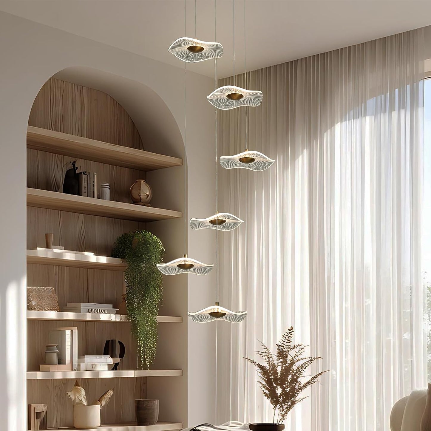 Lámpara colgante LED hoja loto 6 luces regulable