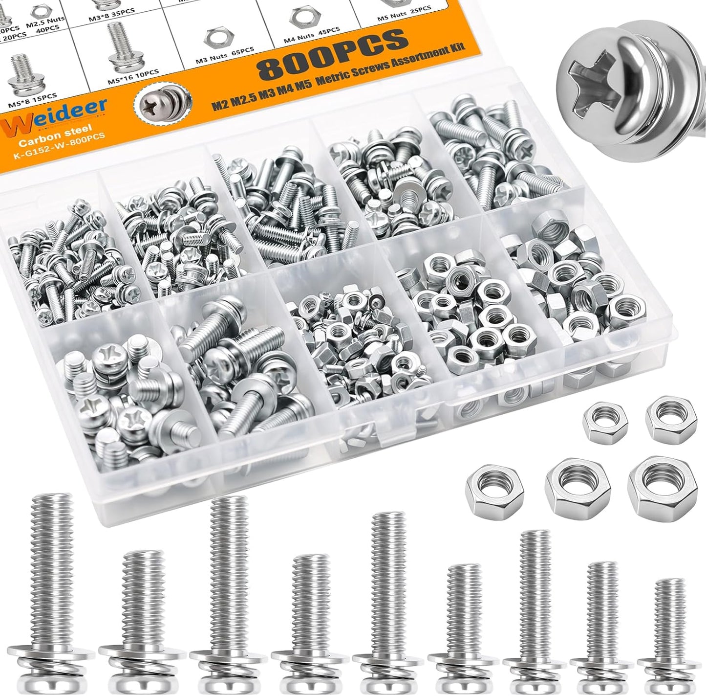 Kit 800 Pzas Tornillos y Tuercas M2-M5