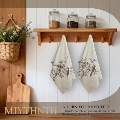 Juego de 2 paños de cocina decorativos con diseño de pájaro floral rústico vintage