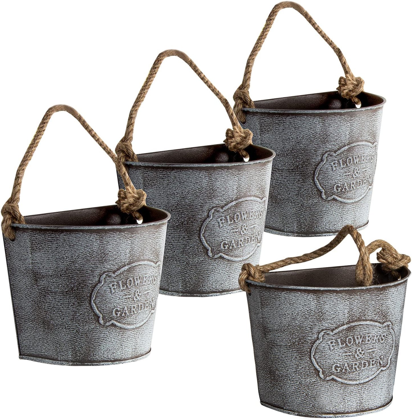 4 Macetas Colgantes Metal Galvanizado para Pared Rústica