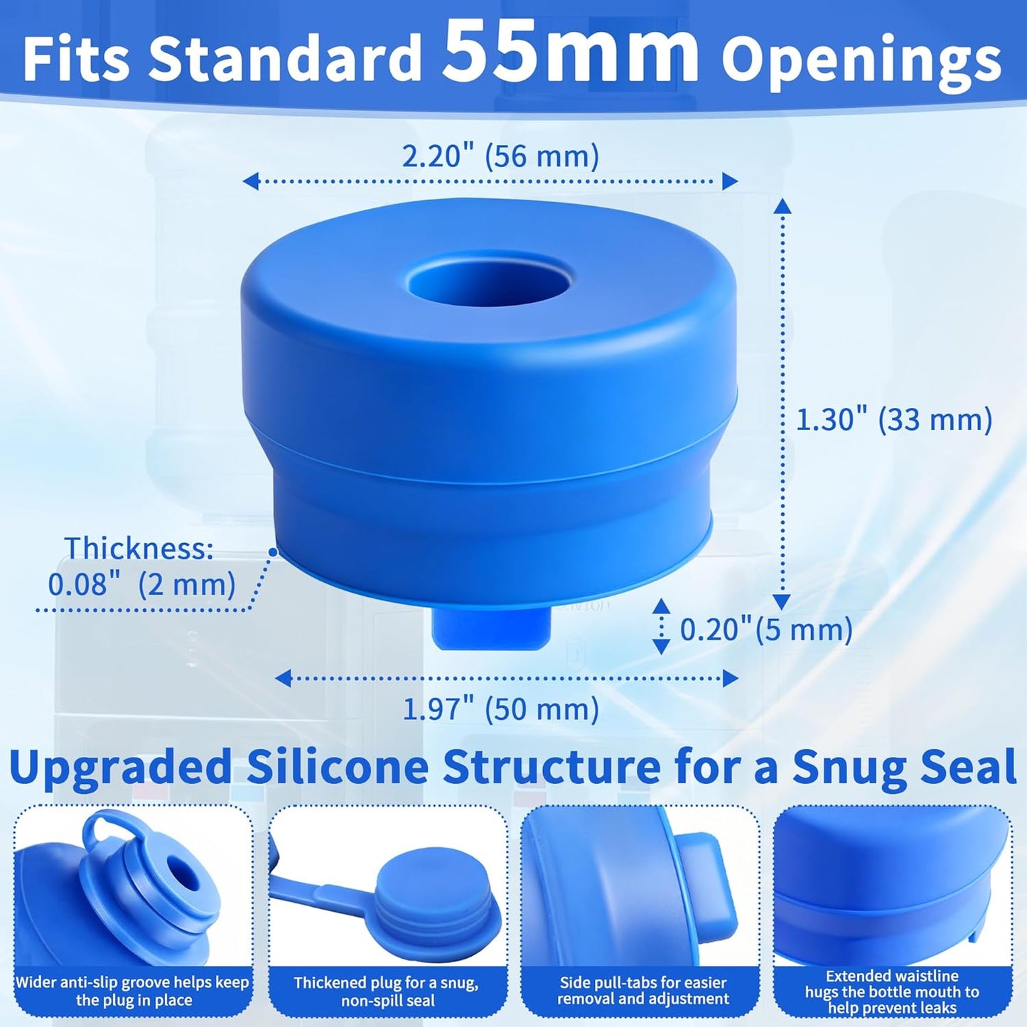 Tapa silicona para jarra 5gal set 3 reutilizables 2.16pulg