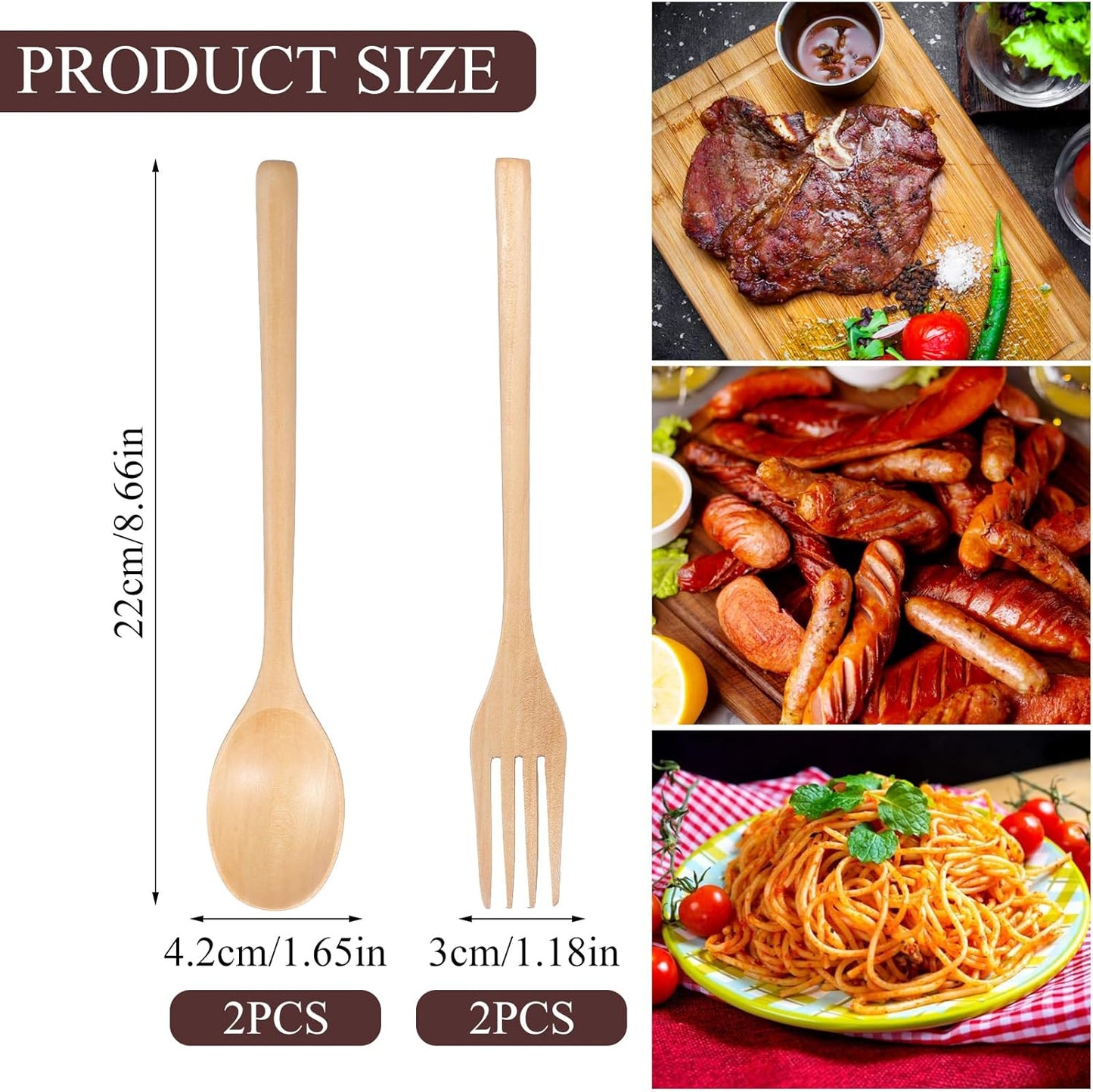 Set 4 cucharas y tenedores madera coreana reutilizables