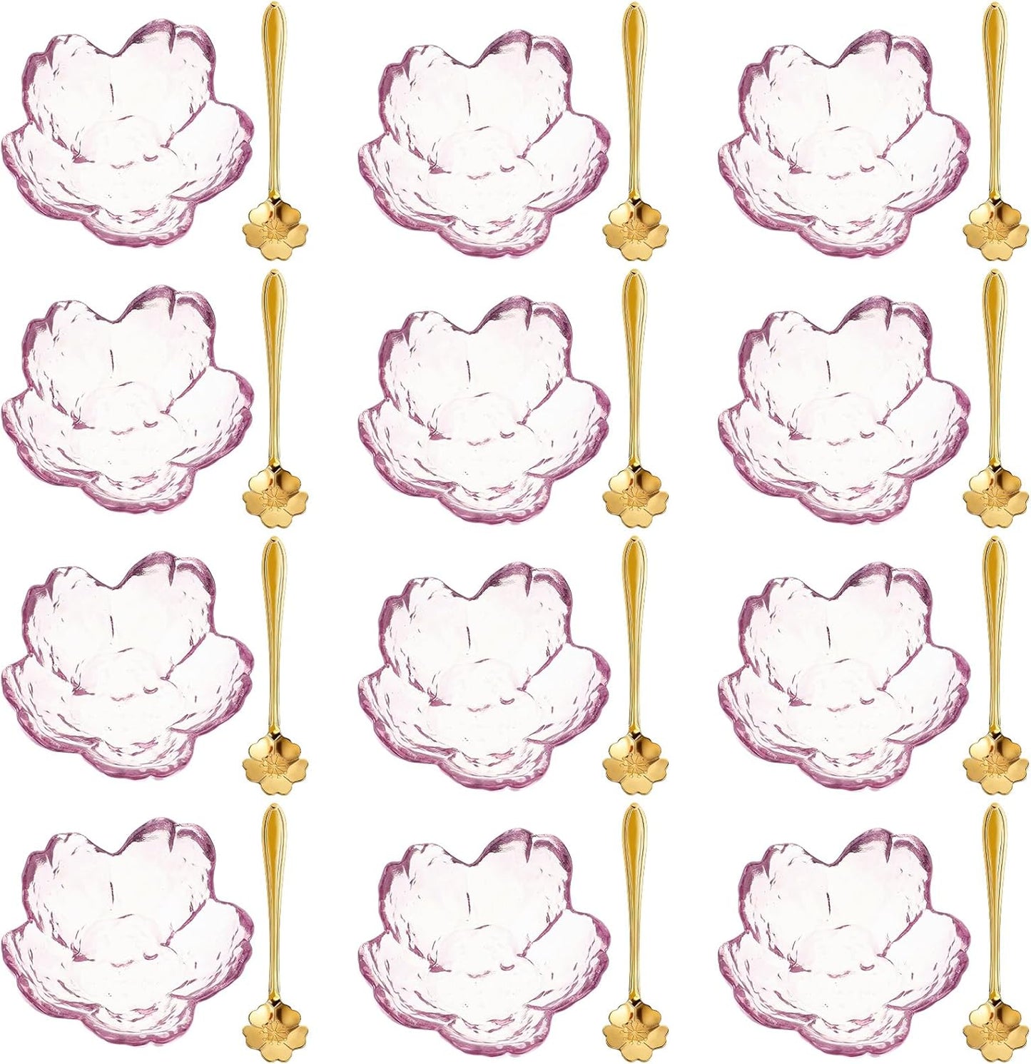Juego de 12 cuencos Sakura con cucharas de flores y platos rosados para sushi y postres