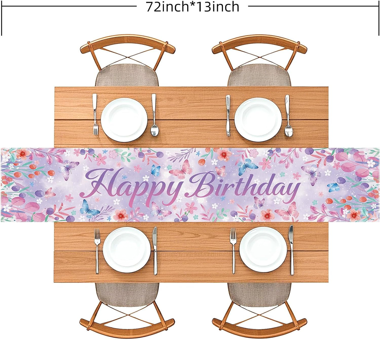 Camino mesa cumpleaños diseño mariposa lavanda 72x13pulg