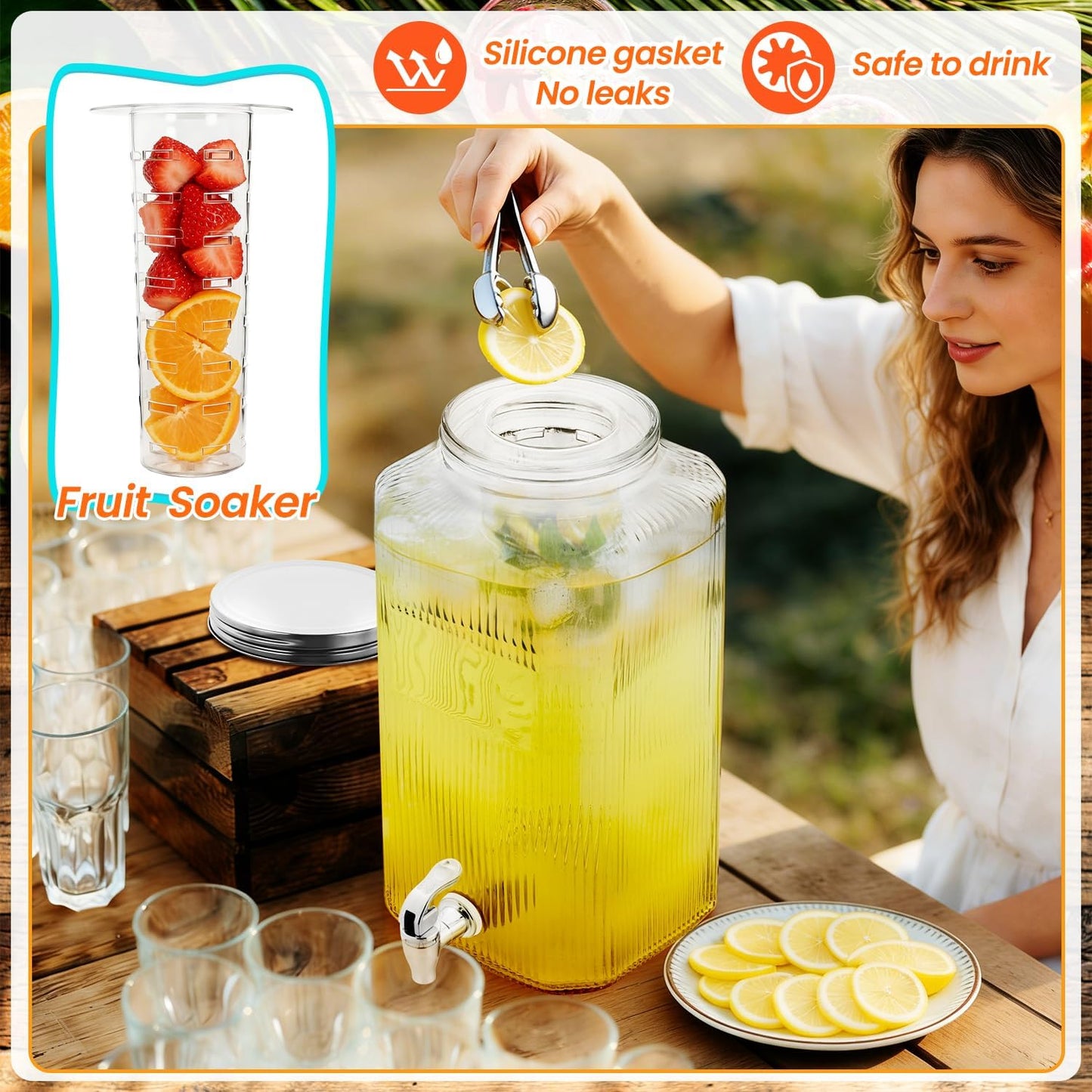 2 Dispensadores Vidrio 2gal Con Soporte Filtro Anti Fugas